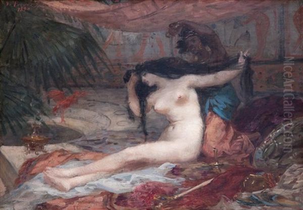 Odalisque Au Bain Oil Painting by Victor Emile Prouve