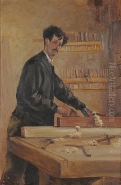 Portrait D'emile Galle A L'etabli Oil Painting by Victor Emile Prouve