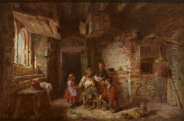 In Einer Malerischen Scheune Basteln Kinder Eine Strohpuppe Zum Guy Fawkes Day Am 5. November Oil Painting by Alfred Provis