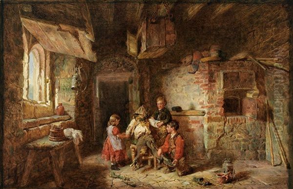 In Einer Malerischen Scheune Basteln Kinder Eine Strohpuppe Zum Guy Fawkes Day Am 5. November Oil Painting by Alfred Provis