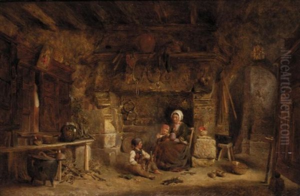 A Rustic Family Oil Painting by Alfred Provis