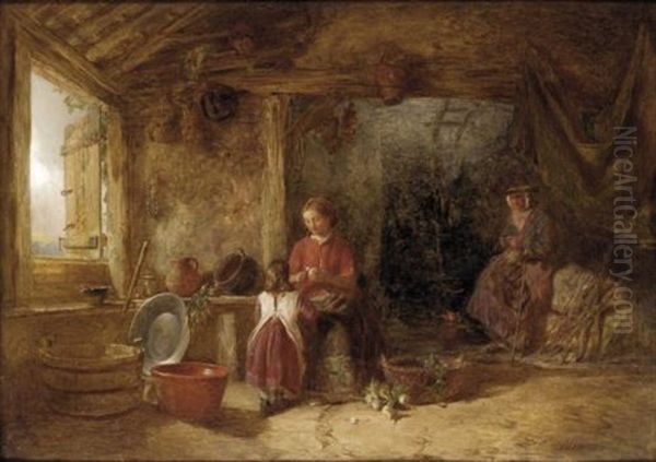 Interior Of A Welsh Farmhouse Oil Painting by Alfred Provis