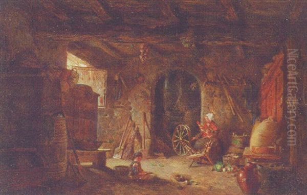 At The Spinning Wheel Oil Painting by Alfred Provis