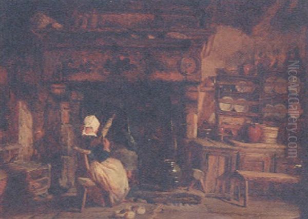 An Interior At The Manor Of Gourveau, St. Pol De Leon, Brittany Oil Painting by Alfred Provis