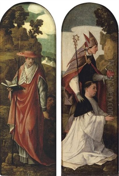 The Sidewings Of A Triptych, A Donor Presented By Saint Augustine (+ Saint Jerome; 2 Works) Oil Painting by Jan Provoost