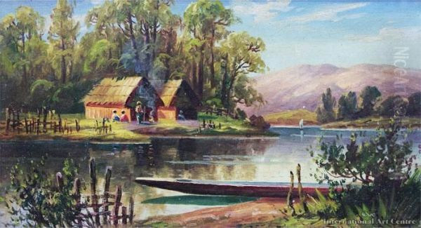 Maori Village Oil Painting by William Allen Bollard