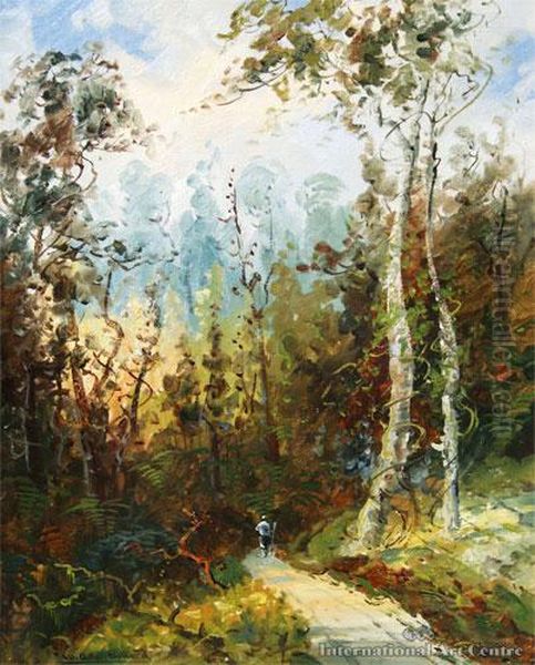 Figure On A Bush Track Oil Painting by William Allen Bollard