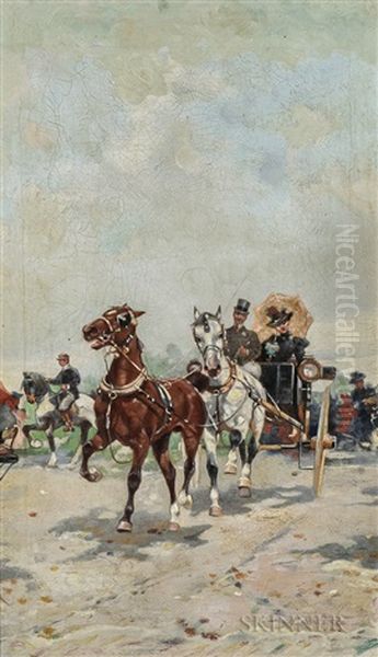 Horse-drawn Carriage Charging Forward by Gustav Prucha