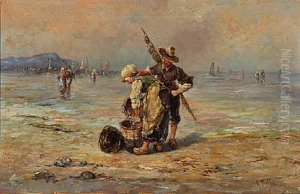 Gathering Mussels Oil Painting by Gustav Prucha