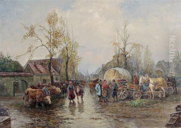 Viehmarkt In Einem Stadtchen by Gustav Prucha