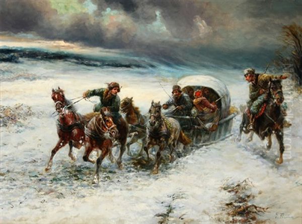 Traveling Across Siberia Oil Painting by Gustav Prucha