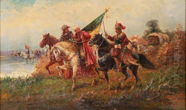 Assembly Of Horsemen On The Move by Gustav Prucha