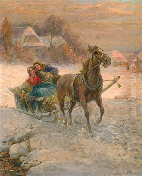 Sleigh Ride In Poland by Gustav Prucha