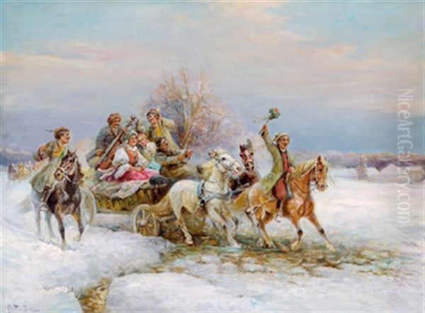 Lustige Gesellschaft Oil Painting by Gustav Prucha