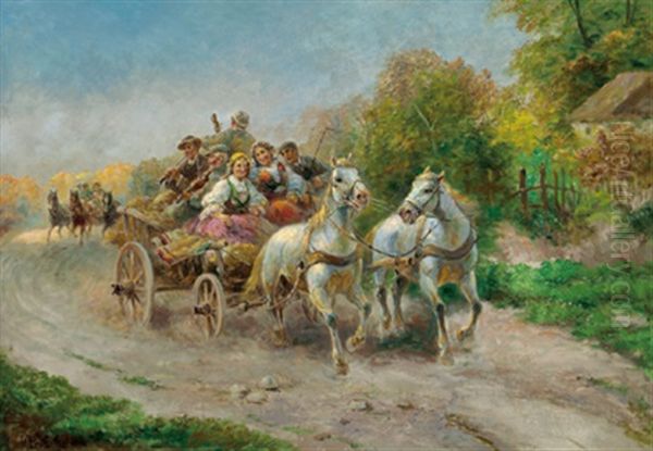 Frohlicher Brautzug Oil Painting by Gustav Prucha