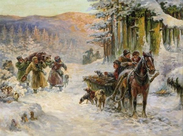 Barenjagd Im Russischen Winter by Gustav Prucha