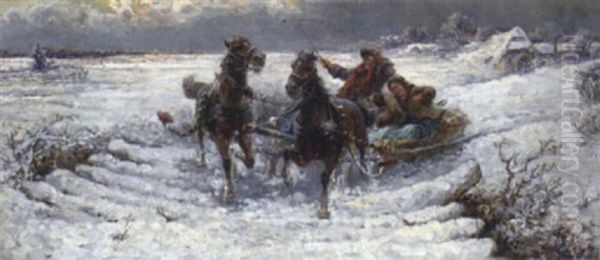 Schlittenfahrt Im Winter by Gustav Prucha