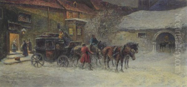 La Diligence Oil Painting by Gustav Prucha