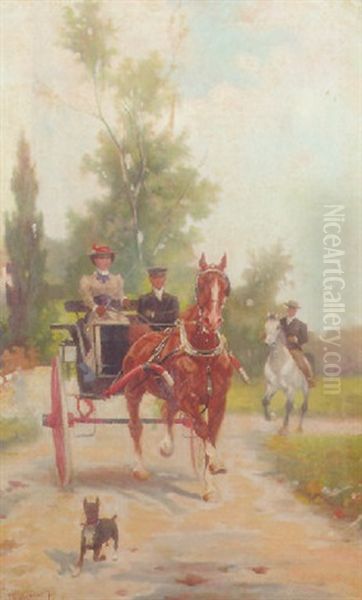 Carriage Ride Through The Park Oil Painting by Gustav Prucha