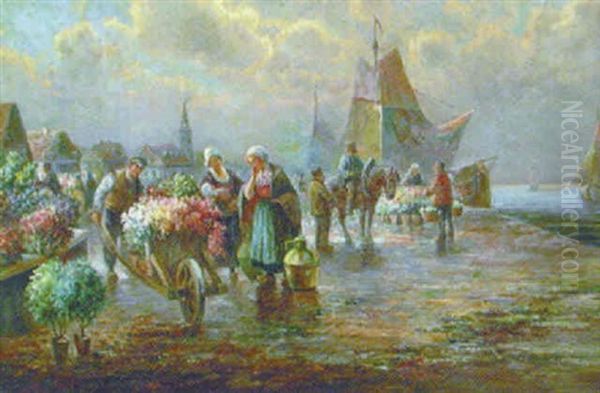 Blomsterforsaljerskor Pa Kaj by Gustav Prucha