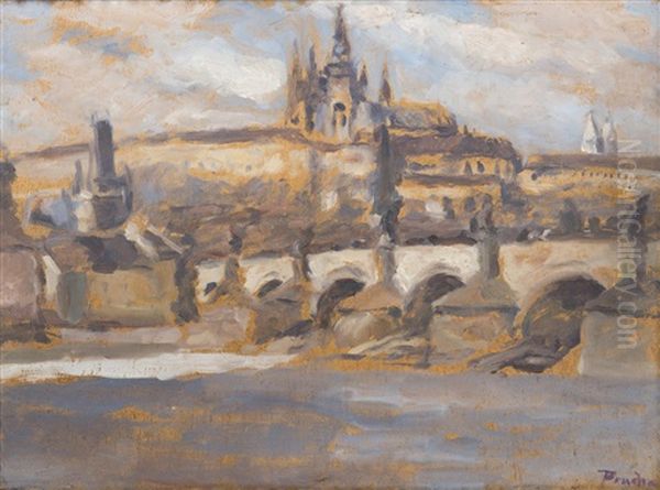 Prague Castle Oil Painting by Jindrich Prucha