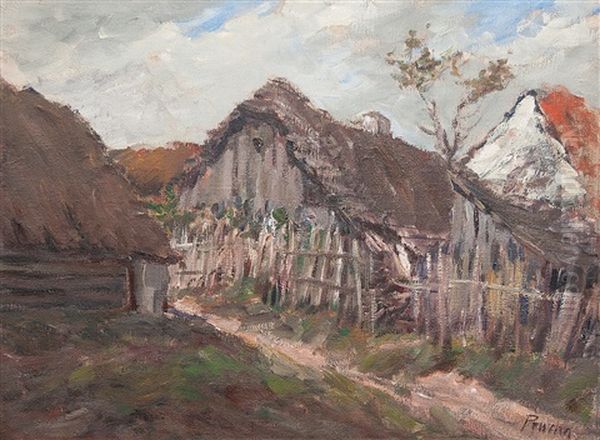 Cottages In Iron Mountains Oil Painting by Jindrich Prucha