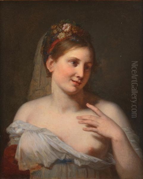 Portrait Of Anne Boutet (1779-1847), Known As Mademoiselle Mars, Bust-length, With Flowers In Her Hair Oil Painting by Pierre-Paul Prud'hon