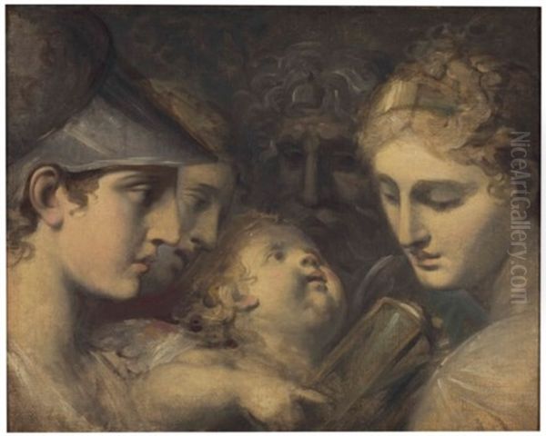 Mars, Venus And Time, En Grisaille Oil Painting by Pierre-Paul Prud'hon