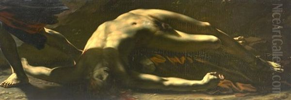 Figure D'homme Nu Allonge, Reprise De La Victime Dans La Justice Et La Vengeance Divine Poursuivant Le Crime Oil Painting by Pierre-Paul Prud'hon