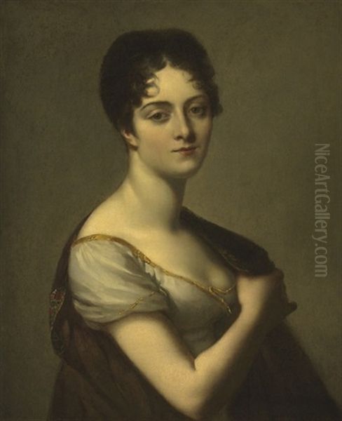 A Portrait Of Marie Adrienne Herve Louise De Carbonnel De Canisy Oil Painting by Pierre-Paul Prud'hon