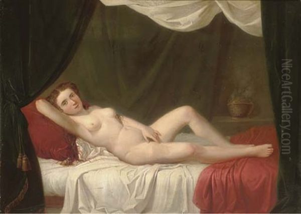 A Female Nude Reclining On A Bed Oil Painting by Pierre-Paul Prud'hon