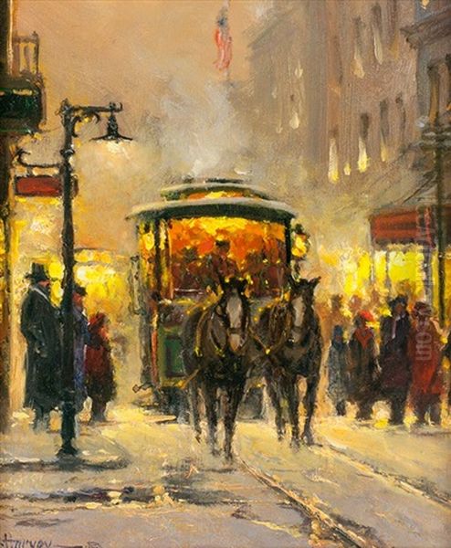 The Horse Trolley Oil Painting by Harvey G. Prusheck