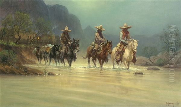 Moonlight Merchants: In The Time Of Pancho Villa Oil Painting by Harvey G. Prusheck