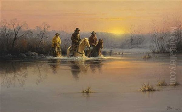 Fording At Dusk Oil Painting by Harvey G. Prusheck