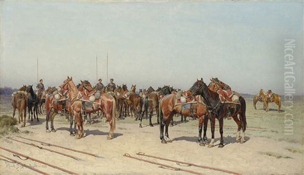 His Majesty's Life-guard Cossack Regiment On Manoeuvres Oil Painting by Ivan Petrovich Pryanishnikov