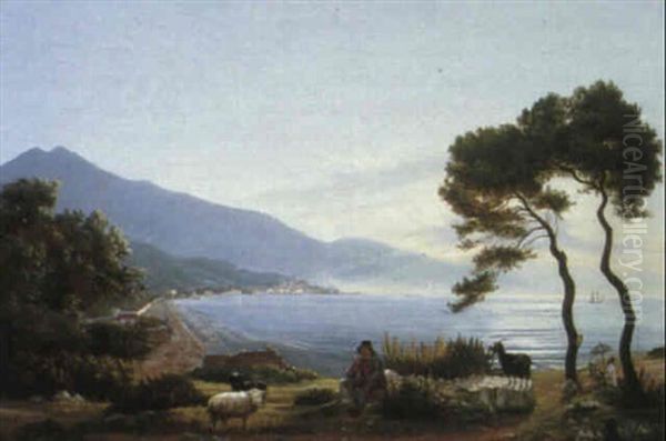 View Of Menton, France Oil Painting by Konstanty Przeclawski