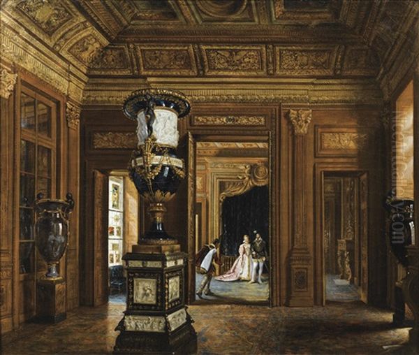 La Salle Henri Ii Du Louvre Avec Des Personnages En Costume D'epoque Oil Painting by Lucien Przepiorski