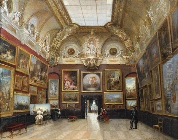 La Salle Des Etats Au Louvre Oil Painting by Lucien Przepiorski