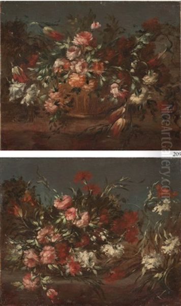 Vaso Di Fiori (2 Works) Oil Painting by  Pseudo Guardi