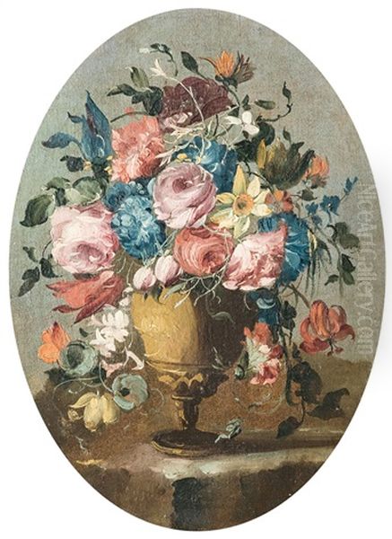 Stillleben Mit Blumen In Einer Vase (pair) Oil Painting by  Pseudo Guardi