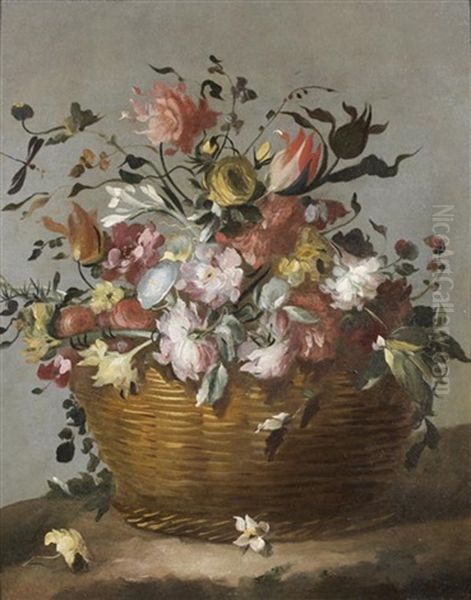 Panier Au Bouquet De Fleurs Oil Painting by  Pseudo Guardi