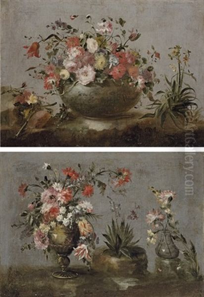 Tulips, Roses, Morning Glory And Other Flowers (+ Tulips, Carnations And Other Flowers; 2 Works) Oil Painting by  Pseudo Guardi