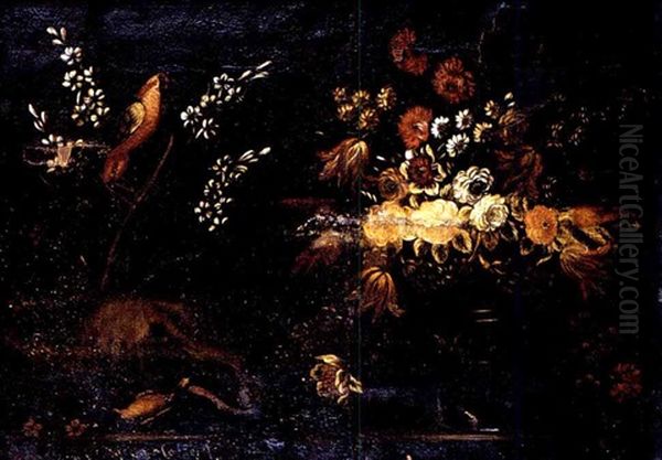 Nature Morte Au Bouquet De Fleurs Et Au Perroquet Oil Painting by  Pseudo Guardi