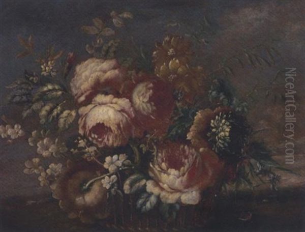 Flowers In A Basket, A Landscape Beyond Oil Painting by  Pseudo Guardi