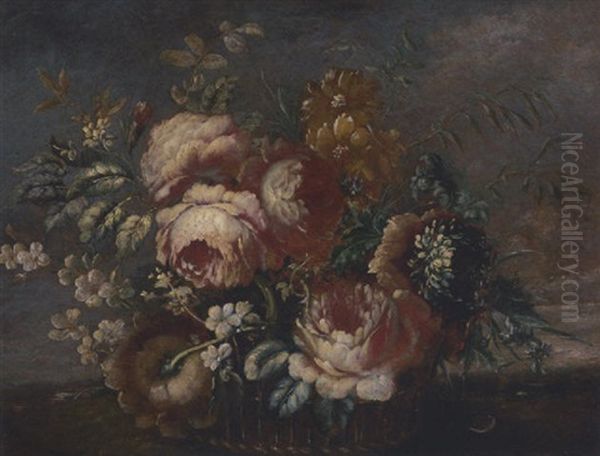 Flowers In A Basket, A Landscape Beyond Oil Painting by  Pseudo Guardi