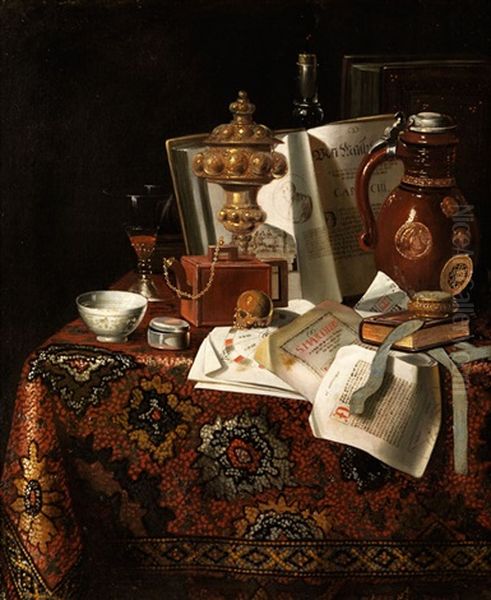 Vanitas-stilleben Mit Buchern, Dokumenten Und Anderen Objekten Oil Painting by  Pseudo-Roestraten