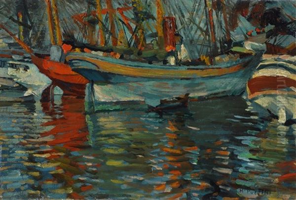 In Porto Oil Painting by Mario Puccini