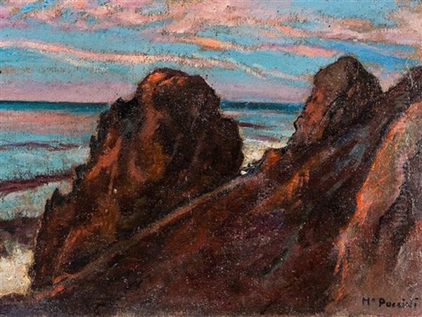 Rocky Coast In Italy Oil Painting by Mario Puccini