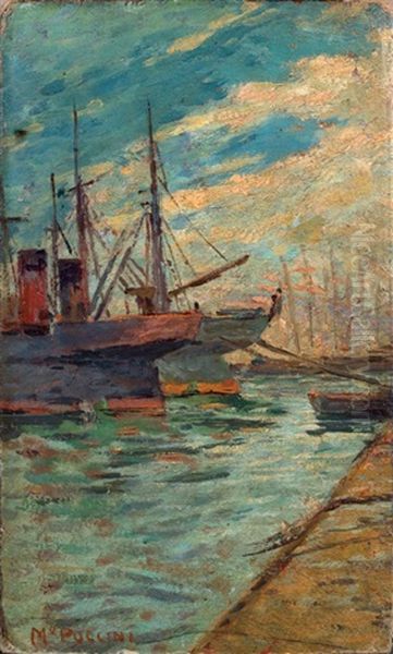 Nel Porto Di Livorno Oil Painting by Mario Puccini