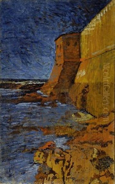 Il Muraglione Dell'antico Lazzaretto A Livorno Oil Painting by Mario Puccini